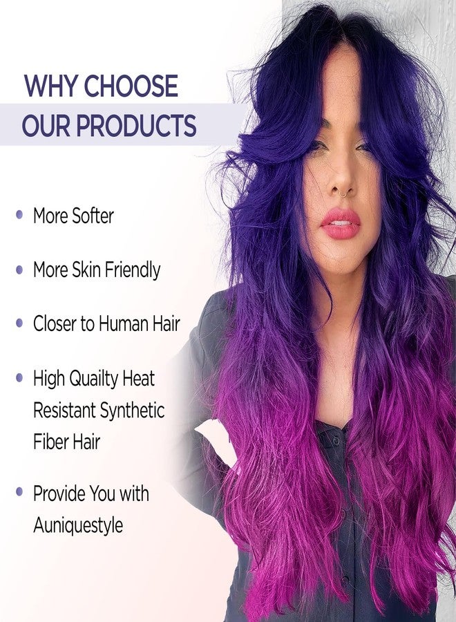 Quantum Love Long Purple Wavy Wigs Ombre Purple Body Wave Mermaid Hair Wig for Women Middle Part Colorful Curly Synthetic Hair for Halloween Cosplay Daily Party Use - Image 5